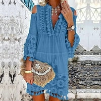 Ljetne haljine za žene, Mini haljina za odmor s izrezom i printom u obliku slova U, plava u obliku slova u