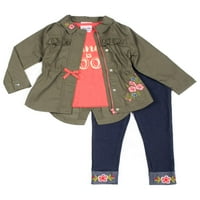 Vezena jakna Anorak, grafička majica i pletena traper nogu, trodijelni set