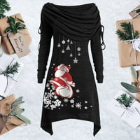 Ženska Božićna haljina, Svečana Božićna haljina s naramenicama, haljina A kroja s printom snježne pahulje i Djeda Mraza, Crna, e-mail