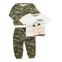 Baby Yoda Baby and Toddler Boy Zip Hoodie, majica s kratkim rukavima i odjeća za odjeću za jogger, 3-komad, veličine 12m-5T