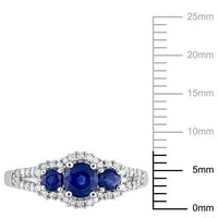 Miabella Ženska karat T.G.W. Plavi safir i karat T.W. Dijamant 10kt bijelo zlato 3-kamen prsten