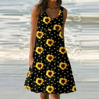 Ženske haljine sunčana haljina ležerna Haljina Bez rukava s okruglim vratom ljetna Ženska haljina srednje duljine s printom Žuta