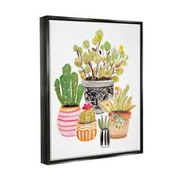 Lonci s uzorkom Stupell vrt kaktusa botanički i cvjetni mural Crni plovak uokvireni umjetnički tisak zidna umjetnost