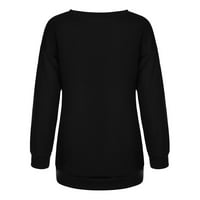 Ženska ležerna dukserica dugih rukava pulover s okruglim vratom top s printom za Dan zahvalnosti topli labavi topovi u crnoj boji