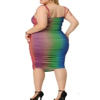 Jedinstvene ponude ženske plus veličine Cami Rainbow Contrast Color Bodycon Midi haljina