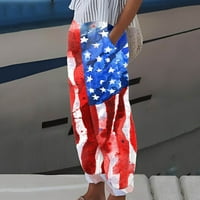 Ženske hlače s printom američke zastave za Dan neovisnosti, široke hlače s elastičnim strukom, široke hlače s džepom, Ležerne modne
