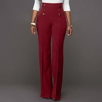 Ženske hlače, modne ženske casual hlače visokog struka, jednobojne široke hlače, hlače u boji vina