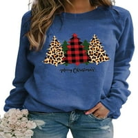 Ženska božićna majica džemper s printom božićnog drvca svečani grafički pulover vrhovi