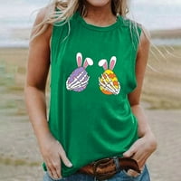 Ženski casual labavi vrhovi s okruglim vratom s printom pulover majica bez rukava zelena