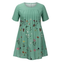 Ženske ljetne Ležerne haljine s okruglim vratom i kratkim rukavima, sklopive haljine S cvjetnim printom u zelenoj boji;