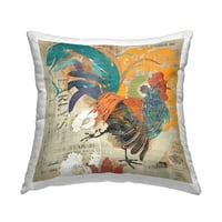 Stupell Industries Vintage Rooster Botanički uzorak tiskani dizajn jastuka Evelia Designs