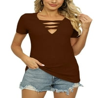 & Ženski ljetni topovi otvorena majica jednobojna majica za zabavu seksi majica udoban pulover kratkih rukava Kava