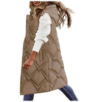 Ženski dugi zimski kaput, prsluk s kapuljačom, topli donji kaput bez rukava s džepovima, prošiveni prsluk, donja jakna, prošivena