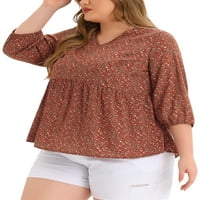Jedinstvene ponude ženske plus veličine odjeće modna cvjetna ruffle Flowy babydoll bluza