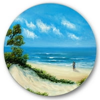 Dizajnerska umjetnost par na plaži na suncu u nautičkom stilu i u obalnom krugu na metalnom zidu-disk od 29