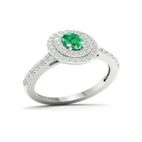 Imperijalni dragulj Sterling Silver ovalni rez stvorio je smaragd i stvorio bijeli safirski dvostruki halo ženski zaručnički prsten