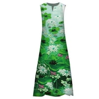 Ženske haljine Rasprodaja Maksi bez rukava, labava ljetna Maksi haljina s dekolteom čamca s printom, zelena;