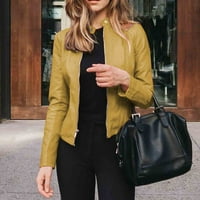 Kožna jakna, Ženska Moto jakna s patentnim zatvaračem dugih rukava, kardigan s otvorenim prednjim dijelom, moto kratka jakna, kaput