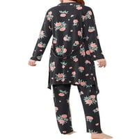 Ženska noćna odjeća, tri Pidžame s okruglim vratom, kompleti pidžame s naramenicama, komplet za odmor s cvjetnim printom, crni papiri