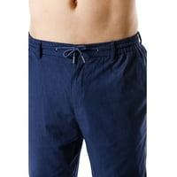 Muške hlače u donjem dijelu, Duge hlače ravnog kroja s elastičnim džepom u struku, obične muške pamučne lanene hlače s vezicama,