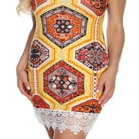 Ženska mini haljina s geometrijskim printom s kukičanim ukrasom