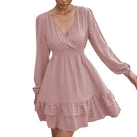 Ženska haljina ljetna Mini haljina kratkih rukava s izrezom u obliku slova u, Šifon kratka haljina u točkicama, Ležerne haljine za