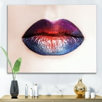 DesignArt 'ženske usne s svijetlim višebojnim ružnim ružem' Moderni platno zidne umjetničke print