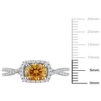 1- Carat T.G.W. Žuto i bijelo stvoreno moissanite 10kt bijelo zlato halo crossover zaručnički prsten