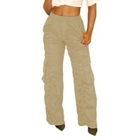Ženske teretne hlače, teretne hlače s elastičnim strukom, široke široke hlače širokih nogavica, hlače od 92 inča, Kaki hlače