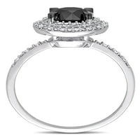1- Karat T.W. Crno -bijeli dijamant 14KT bijelo zlato dvostruki halo prsten