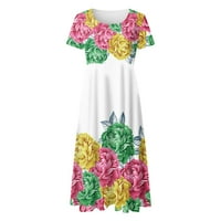 Mini haljine za žene ljetna ležerna široka haljina s okruglim vratom s cvjetnim printom kratki rukav duga boho sundress na plaži