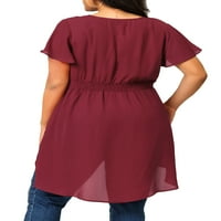 Jedinstvene ponude ženskog plus tunika čvrsti V vrat Struk kratke rukave peplum bluze