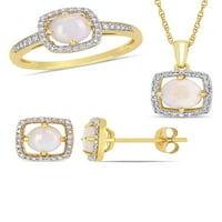 1- Carat T.G.W. Opal i Carat T.W. Diamond 10KT žuto zlato 3-pc kvadratni halo prsten, naušnice i privjesak s lancem