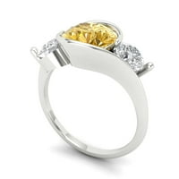Prsten od tri kamena od bijelog zlata od 14 karata s dijamantom okruglog reza od sintetičkog žutog moissanita 5.25