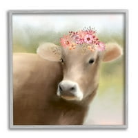 Farma krava ružičasta cvjetova aranžman životinje i insekti grafička umjetnost siva uokvirena umjetnička print art art art