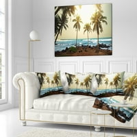 Dizajn stjenovita tropska plaža s dlanovima - jastuk za bacanje morske obale - 18x18