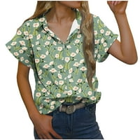 Majice, Majice, Majice za žene, grafička ležerna bluza s kratkim rukavima i cvjetnim uzorkom u obliku slova u, modna košulja na plaži