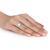 Miabella slatkovodna kultivirana biser i karat T.W. Dijamantni sterling srebrni srčani prsten