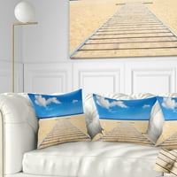 Plaža i more DesignArt s drvenim podom - plava - jastuk za bacanje morske obale - 18x18