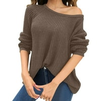 Dukserica s kapuljačom podijeljena Ženska Moda pleteni džemper dugih rukava s ramena šuplji ležerni gornji dio majica s kapuljačom