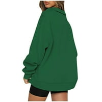 Ženska majica s dugim rukavima S dugmadima, ležerna majica od jesenskog / zimskog flisa s ovratnikom, preveliki puloveri, zelena