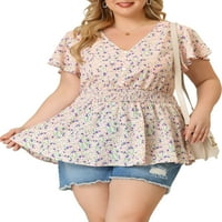 Jedinstvene ponude ženske plus veličine ležerne v vratne cvjetne bluze s pušenjem struka