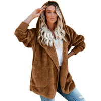 Ženske majice s kapuljačom od umjetne vune, Plus veličina, jednobojni džemper, pulover s kapuljačom, topli vuneni plišani kaput,