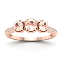 Imperijalni dragulj 10K ružičasto zlato ovalno rezanje morganite ct tw dijamant tri kamenog prstena