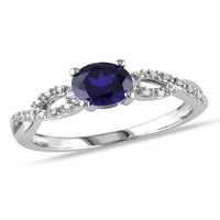 Carat T.G.W. Stvoren plavi safir i dijamantni 10KT bijeli zlato beskonačni angažman prsten