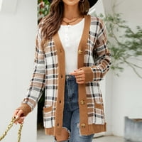 Ženski kaputi u boji-jednobojni kardigan, vuneni džemper s džepom, vrhovi dugih rukava za slobodno vrijeme, smeđi u boji