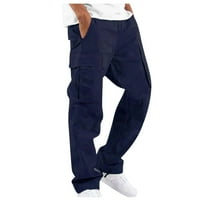 Muške hlače na rasprodaji, ravne teretne hlače širokog kroja, obične radne hlače s više džepova za muškarce u tamnoplavoj tehnici
