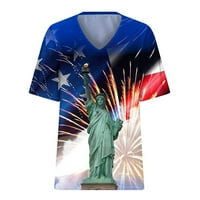 4. srpnja, ljetne majice za žene Plus size, modne majice s printom američke zastave, izrez u obliku slova u, Kratki rukav
