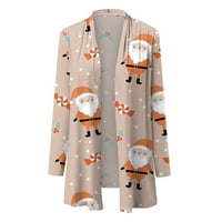 Modni Ženski kardigan s božićnim printom, jesenski kardigan s otvorenim prednjim dijelom, ležerni lagani kišni džemper