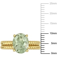 MIABELLA WOMANS 2- CArat T.G.W. Ovalno izrezana zelena kvarca 14KT žutog zlata dvostruka pojasa zaručnički prsten